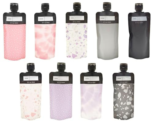 9-delars reseförpackning, klar flytande förpackningspåsar, bärbar förpackningsväska, lämplig för duschgel, lotion och hudvårdsprodukter.