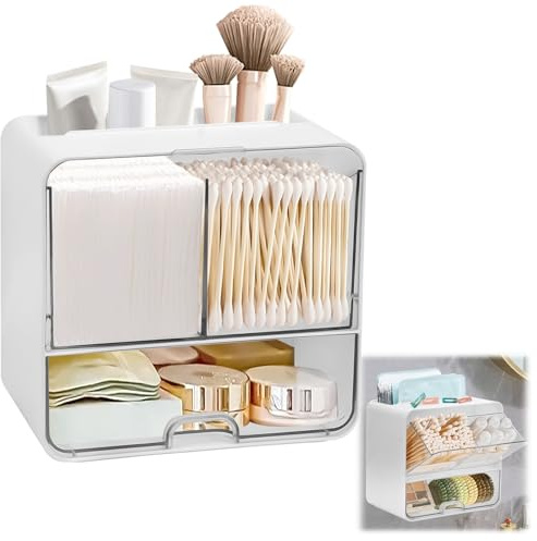 Qivine Wandmontage Tampon Aufbewahrung, Transparent Slipeinlagen Box 4 Fächer, Badezimmer Wattepads Aufbewahrung für Baumwoll, Wattestäbchen, Makeup