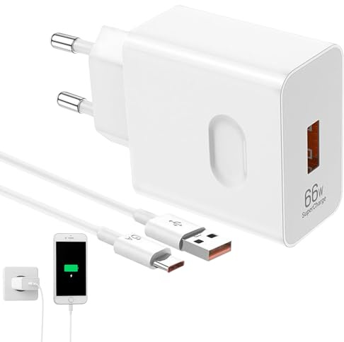 Menibeuty 66W Cargador USB C y Cable USB C 1.5M Adaptador, 1 Set para Honor Magic V2, Magic 6 Pro Lite 5 Pro Carga Rápida Supercarga Adaptador Honor 70 Lite 200 90 Lite Honor Pad 9 X8a Huwei Tablet