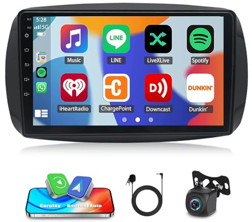 4G+64G Android 14 2Din Autoradio Für Mercedes Benz Smart Fortwo Forfour 453 2014-2022 Radio mit Carplay Android Auto 9Zoll Touch Screen Display GPS Navi Bildschirm Bluetooth WiFi FM Rückfahrkamera