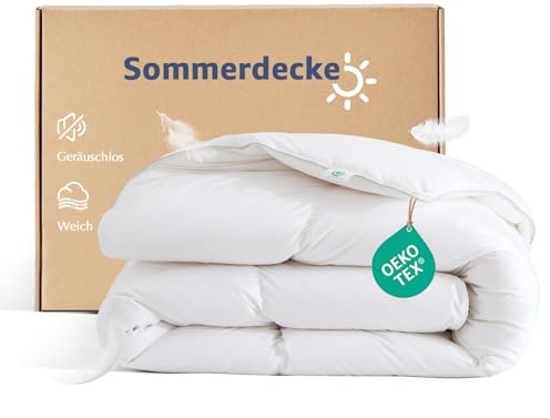 Oaken-Cat Sommer Federdecke｜ Weiche Bettdecke mit Federn und Daunen｜Öko-Tex und RDS ｜Baumwolle Pflegeleicht｜ Weiß 155 × 220 cm