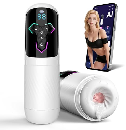 Heating Male Masturbator Penis Pump - Upgrade 5 in 1 Male Sex Toys for Men with 10 Vibrating & Licking 7 Thrusting & 5 Suck Modes, Adult Sex Toys Pocket Pussy APP Control Sex Furniture - Bedding