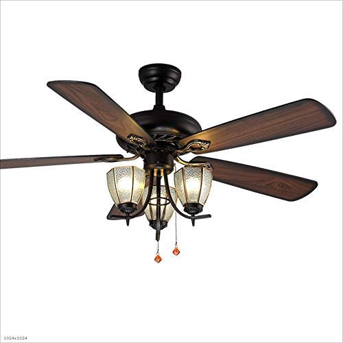 GGQEM Ventilador de Techo Retro con luz Industrial, Ventilador de Techo con luz de Madera para Sala de Estar, Ventilador eléctrico Antiguo de 5 Hojas, Ventilador de Techo de 220 V (Color