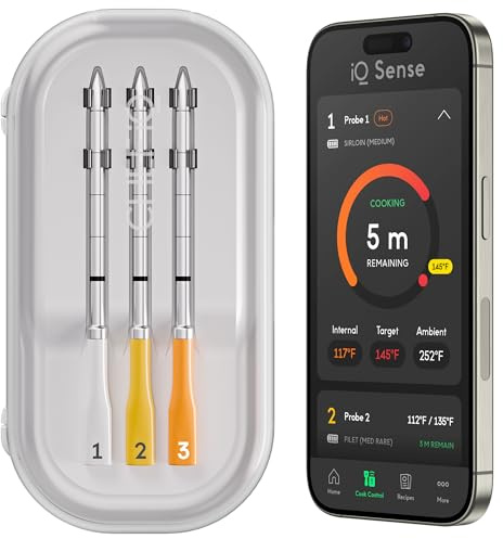 CHEF iQ Sense | Smart Wireless Meat Thermometer | 3 Ultra-Thin Probes | WiFi Unlimited Range | 1000°F Heat Safe | 5 Sensors | BBQ, Grill, Oven, Smoker, Air Fryer | Gen3