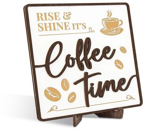 Solid Wood Kitchen Accessories with 3D Coffee Design, Funny Coffee Sign for Countertop and Bar Decor, Rustic Table Decor with Motivational Message