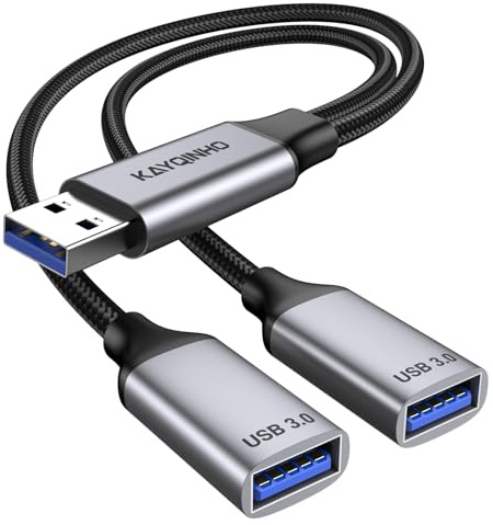 KAYQINHO USB 3.0 Splitter 1 in 2 Out, USB Splitter Y Cable, USB Male to 2 Female Cable for PC, Tablet, Laptop, MacBook, Keyboard, PS4, PS5, Mouse, FlashDrive, LED, Etc.