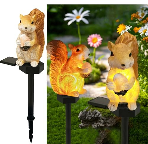 YZYOE Solar Squirrel Pine nut Light, Garden Decoration Resin Cute Animal Ground lamp, Wireless Dusk to Dawn LED Lights Waterproof.