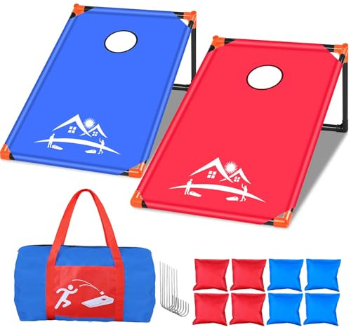 NZQXJXZ Juego de tablero de Cornhole de 3 x 2 pies con 8 bolsas de frijoles y bolsa de transporte, juego de lanzamiento al aire libre para niños y adultos, juegos de cornhole portátiles para playa