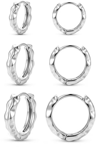 JeweBella 3 Paar Creolen Ohrringe Gold Silber Set Goldene Ohrringe Damen 14K Vergoldet Hypoallergene Nickelfreie Leichte Kleine Creolen Set für Mehrere Ohrlöcher 8/10/12MM