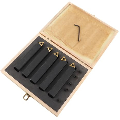 aqxreight Juego de Herramientas de Torneado de Carburo para Corte y Máxima Durabilidad Kit de 5 Piezas para Almacenamiento de Proyectos de Taladrado y Biselado Incluye Caja de Madera Dura