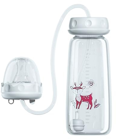 Biberon A Mani Libere, 240ML Biberon In Silicone, Regolabile Biberons Anticolica Con Tettarella Cannuccia, A Prova Di Perdite Flusso Rapido Cannuccia Biberons Latte, Per Interni Esterni Casa
