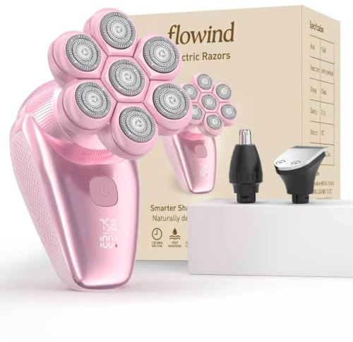 Flowind 3-in-1 Electric Razor for Women, Painless Bikini Trimmer & Body Shaver, IPX7 Waterproof Wet/Dry, 120-Min Type-C Rechargeable, Gentle & Smooth Pink Shaver, Ideal Holiday Gift for Her