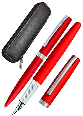 Online set d'écriture Eleganza │ ensemble de stylo-plume & stylo-bille & étui en cuir │plume iridium M │ réchargeable │ coffret cadeau │ couleur rouge