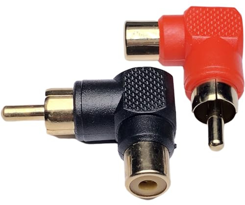CESS Right Angle RCA Male to Female Adapter, 90 Degree Audio Video Elbow, Red Black 4 Pack