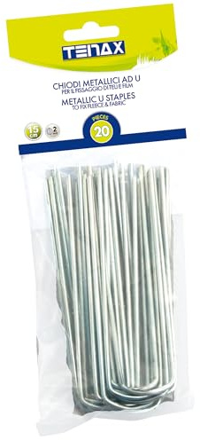 Tenax Agrafes U (20 pièces), Longueur 15 cm, Clous Métalliques en Forme de U pour Ancrage au Sol des Toiles de Paillage et des Voiles de Protection pour Cultures, Argent