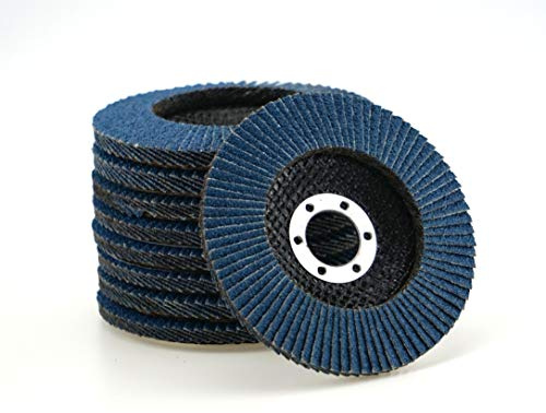 10 Stück Fächerscheiben – Ø 115 mm – verschiedene Körnungen wählbar – blau/INOX Fächerscheiben/Schleifmopteller/Fächerschleifscheibe (Korn 40)