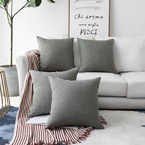 Home Brilliant Cushion Covers for Sofa Pillows Set of 4 Decorative Linen Square Throw Pillow Covers for Bed, 45 x 45 cm, 18 inch, Dark Grey, 4 Pcs