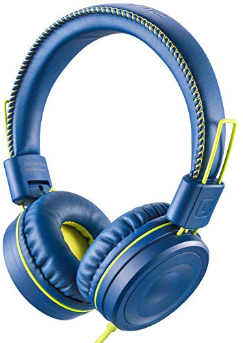 POWMEE M1 Kids Headphones Wired Headphone for Kids,Foldable Adjustable Stereo Tangle-Free,3.5MM Jack Wire Cord On-Ear Headphone for Children (Blue)