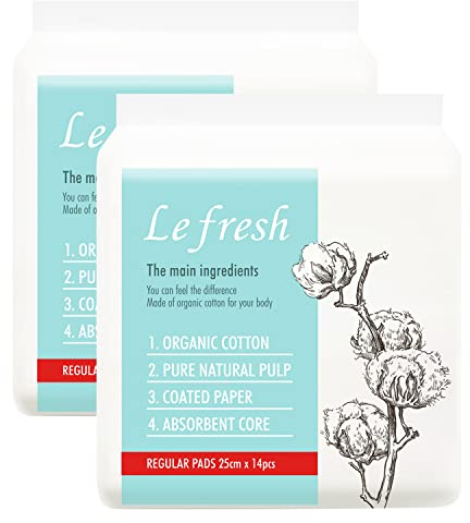 Lefresh Organic Cotton Cover Pads with Wings (Wings, Regular (28 Count))
