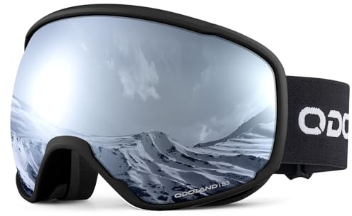 Odoland Gafas de Esquí para Adultos y Jóvenes, Gafas de Snowboard de Doble Capa - Protección UV y a Prueba de Viento, Correa Ajustable, BS