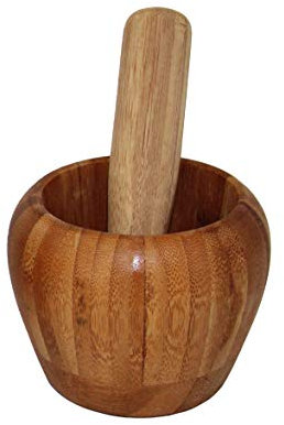 Rukauf - Mortaio e pestello in legno di bambù, tritatutto per spezie, erbe aromatiche, ecc. 8 cm