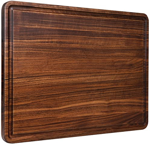 AZRHOM Walnut Wood Cutting Board, 20x15in X Large Wooden Chopping Boards with Deep Juice Groove and Side Handle, Thick Butcher Block for Kitchen Meat Cheese Gift for Wife Mom Gift Box