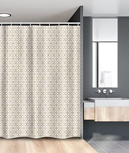 Ambesonne Geometric Stall Shower Curtain, Trellis Fence Inspired Repetitive Sequence Tangled Art Deco Pattern, Fabric Bathroom Decor Set with Hooks, 54 W x 78 L, Pale Brown and White