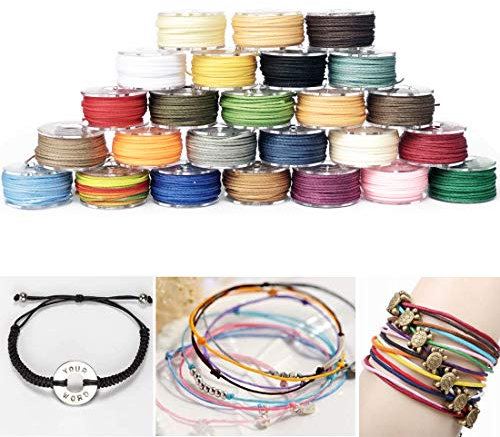 YEFAF Gewachste Baumwollschnur, 25 Rollen Schmuckband Wachsband Baumwollkordel für Schmuckherstellung DIY Handwerk Machen, Freundschaftsbänder flechten,Kindern Armbänder,Makramee-Armbänder
