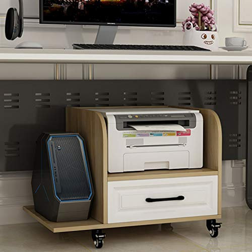 Printe Cart Machine Stand Madera móvil bajo Soporte de escritorio impresora de marco de la CPU principal con gestión de cables y almacenamiento cajones, Impresora Multifuncional de bastidor de sobreme