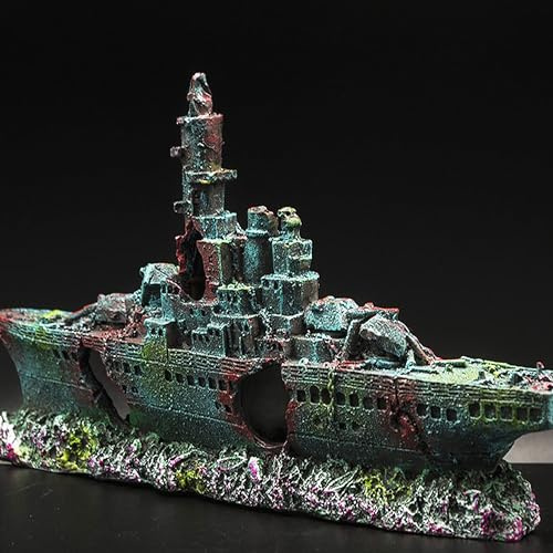 XUBX Aquarium Decoration - Resin Warship Ornament, Fish Tank Landscaping Creative Small Fighter Decor, Shrimp Hiding Cave Crafts Accessories, Vivarium Furniture Pet Supply