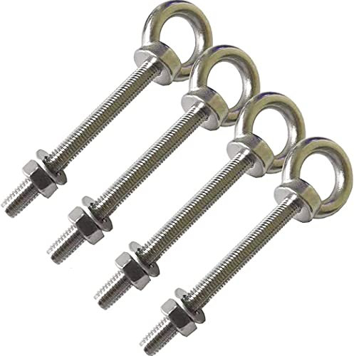 AIVOOF Stainless Steel Eye Bolts, 4 Pack M8 Shoulder Eye Bolt 3.15 Heavy Duty EyeBolts Screws in Eye Hooks with Washer and Nuts for Lifting Ring Eyebolt Thread Length 80mm