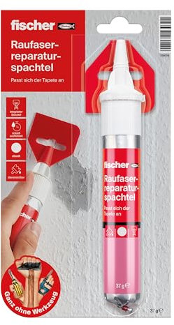 fischer Raufaserreparaturspachtel, 70 ml, Spachtelmasse mit Raufaserkörnung für Risse & Löcher, Masse zum Ausbessern raufasertapezierter Wände, Reparaturspachtel in Altweiß