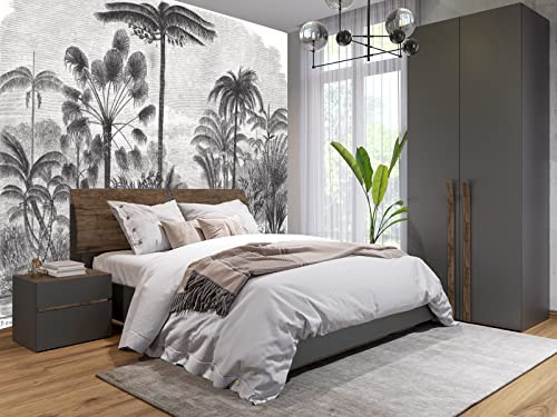 Kalodity Panoramisk tapet sidenborr, 500 x 280 3D tapet tropisk skiss djungel svart och vit kokosnöt, perfekt dekoration för sovrum, vardagsrum, barn stor väggaffisch