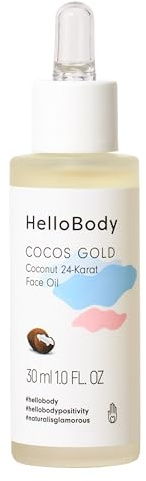 HelloBody Cocos Gold Tägliches Gesichtsöl – 24 Karat Gold Elixier für strahlende Haut – Feuchtigkeitsspendend, Faltenminderung & Anti Aging Serum – Mit Kokosöl, Arganöl & Süßmandelöl
