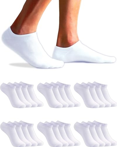 topline 12 Paia Calzini Uomo Corti e Calzini Donna Corti - Fantasmini Uomo e Fantasmini Donna - Calzini uomo e Calzini Donna in Cotone e Traspiranti (40-46, Bianco (12 Paia))