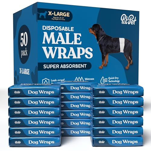 Comfortable Male Dog Diapers - 50-Pack Super Absorbent Disposable Male Dog Wraps- FlashDry Gel Technology, Wetness Indicator Doggie Diapers- Leakproof Belly Wraps for Incontinence, Excitable Urination