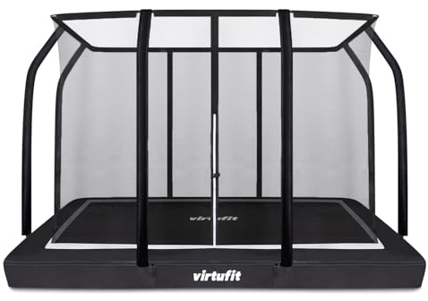 VirtuFit Premium Gartentrampolin Inground - Rechteckig - Outdoor mit Netz und Leiter für Kinder und Erwachsene - Schwarz - 244 x 366 cm - 8FT x 12FT