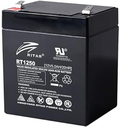Ritar 12V 5Ah Sealed Lead Acid Battery. Replacement for Flymo and Mountfield Lawn Mowers, Electric Scooters and Kids 12V Ride on Cars.