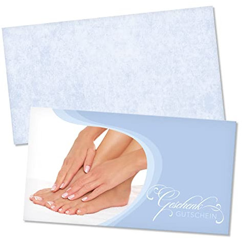 GESCHENKGUTSCHEINcom by POS-HAUER. Gutschein-Set. 100x Gutschein + Kuvert. Für Fußpflegesalons Podologie blanko zum selber Ausfüllen.