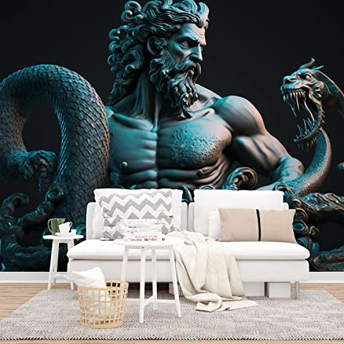 Greek Mythology Stunning Poseidon Wallpaper for Office & Home Wall, Removable Mytholgoical Mural Decor, Peel and Stick, Textile Vinyl Option