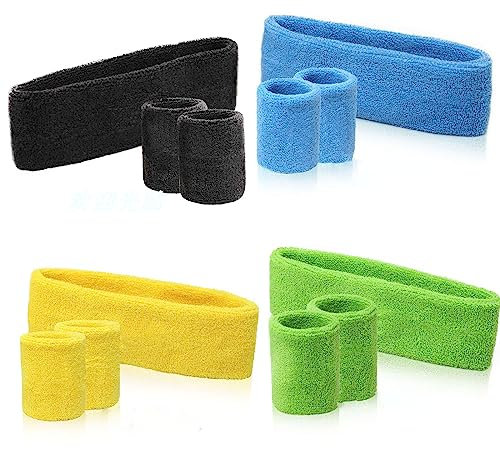 4 Stück Schweißband Handgelenk, Schweissband Kopf Sport, Schweißband Stirn, Schweißband Kinder, Schweißband Handgelenk Kopf, für Fitnessstudio, Laufen, Radfahren, Sport (8 Armbänder)
