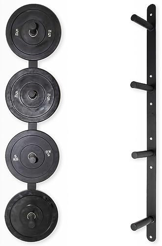 Signature Fitness Estante de almacenamiento de placas de peso, soporte de placa de peso montado en la pared para gimnasio en casa, apto para placas olímpicas de 2 pulgadas, 4 clavijas