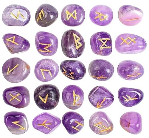 KULIA 25 pezzi con simboli Reiki pietre preziose per la meditazione pietre levigate decorazioni religiose pietre di ametista regali spirituali