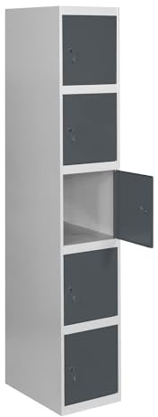 SimonRack Taquilla Vestuario Metálica, 5 Puerta, Incluye Llave, 1800x400x500 mm, Gris/Antracita - SimonLocker