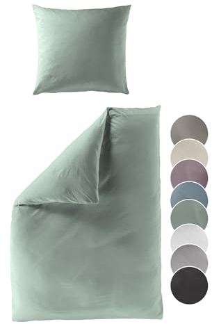 liebling Satin Bettwäsche Salbei Grün, Bettzeug 135x200 cm, 2 teilig | 1 x Bettbezug 135 x 200 + 1 x Kissenbezug 80 x 80, 100% seidig weiche Baumwolle, 60 Grad waschbar, OEKO-TEX Made in Green