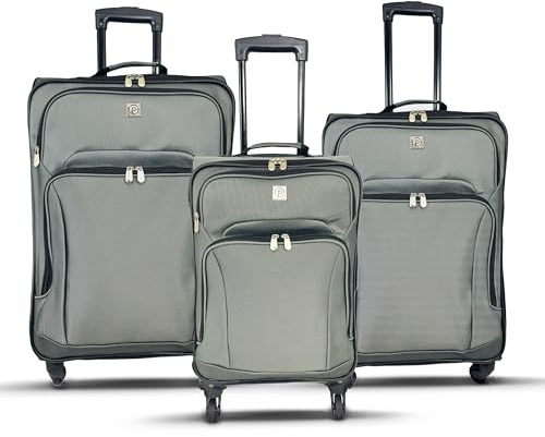Vivo Technologies 3PC Luggage Sets, Soft Shell Lightweight Cabin Suitcase, Expandable 4 Wheel Suitcase for Travel, Anti Crack Cabin & Hold Luggage Set, 100+ Airline Approved Bags (Grey)
