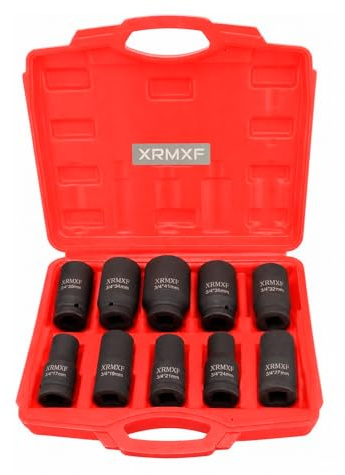 10tlg Schlagschrauber Nüsse Set|3/4 Tief Schlagschraubereinsatz|Größen 17 19 21 24 27 30 32 34 36 41 mm Vielzahn Nuss | 12 Punkte Schlagnuss-Satz | Cr-Mo Stahl