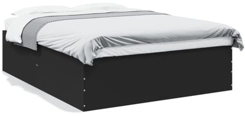 vidaXL Cadre de lit double pour chambre à coucher, avec sommier à lattes, design moderne, noir, 160 x 200 cm, matériau dérivé du bois