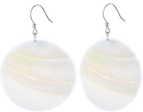 MicLee Fashion Damen Mädchen Weiße Muschel Ohrringe Ohrhänger 925 Sterling Silber 2,5cm/3,5cm Runde Ohrringe Kreative Fischhaken Ohrschmuck