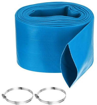Rebower Pool Backwash Hose, 4 Inch x 25ft Reinforced Drain Hose PVC Lay Flat Water Discharge Pump Hoses for Pool Filter Swimming Pump, with 2pcs Clamps, Blue